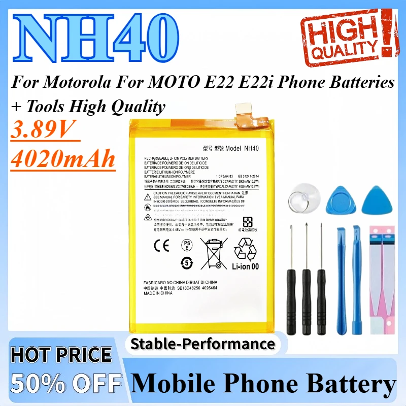 3.89V 4020mAh NH40 Mobile Phone Battery For Motorola For MOTO E22 E22i Phone Batteries + Tools High Quality