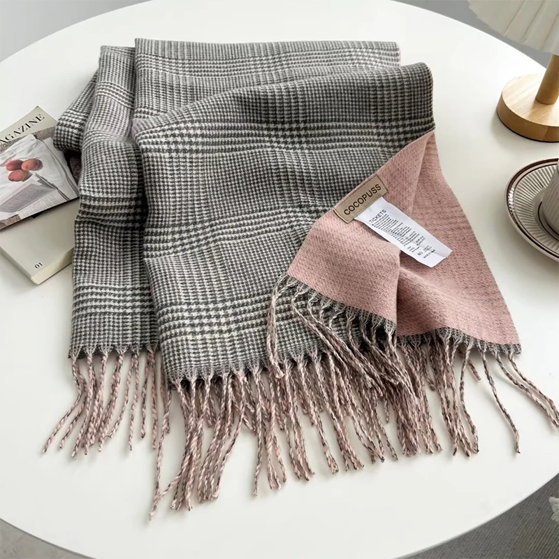 Luxury Plaid Print Cashmere Scarf for Women Pashmina Shawl Winter Wraps 2024 Warm Blanket Poncho Female Echarpe Bufanda