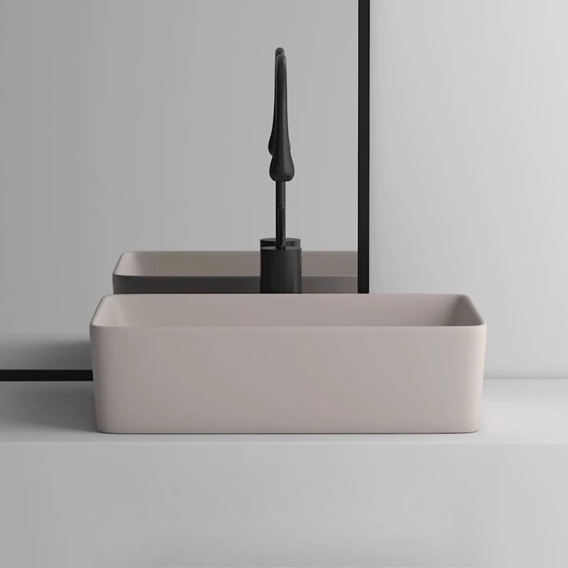 On-stage , wash basin, ceramic face household bathroom, hotel art basin, single  square khaki.