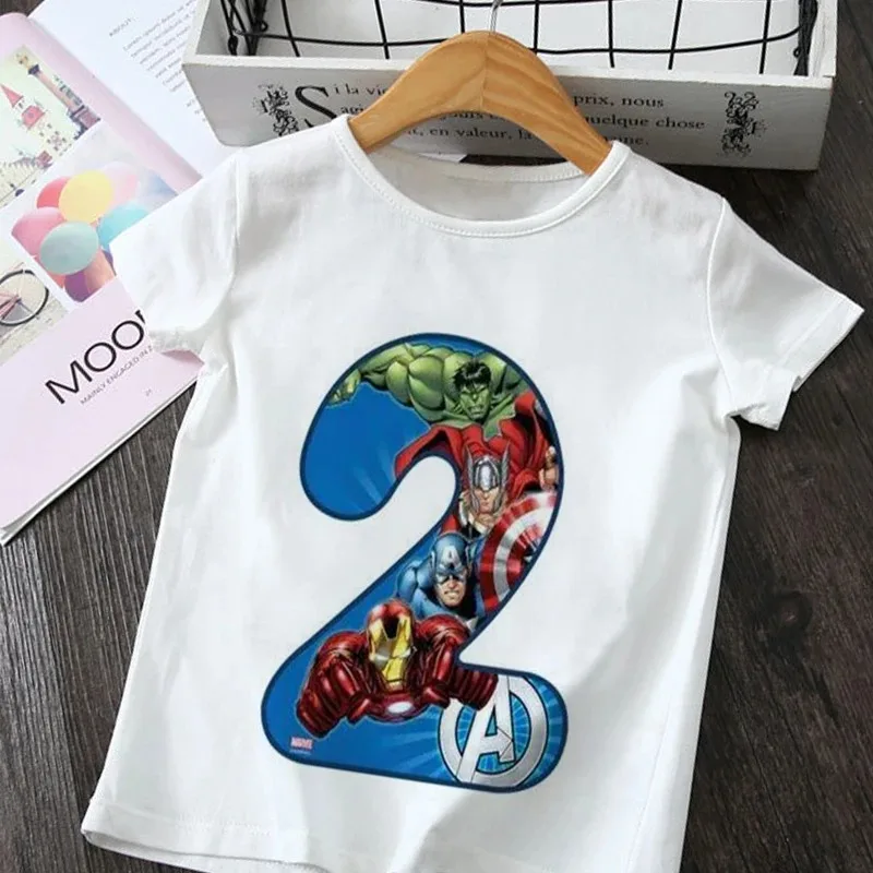 Marvel Hero Birthday Party Cartoon T Shirt Girls Children Tshirt Number 1 2 3 4 5 6 7 8 9 Spiderman Disney Graphic Kids Clothes