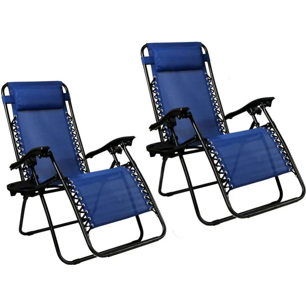 

Ourdoor Black Zero Gravity Lounge Chair with Pillow and Cup Holder (Blue)