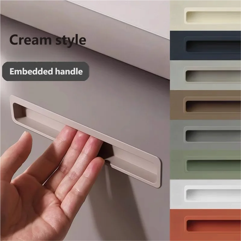 Cream Style Invisible Slotted Handle-Soft-Touch PET Coating Aluminum Recessed Finger Pulls for Sliding Wardrobe Kitchen Cabinets