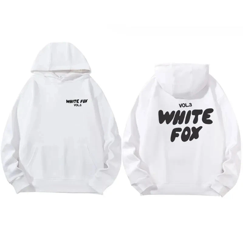 Women\'s white fox hooded sweatshirt loose fit wool thick printed with letters 2024