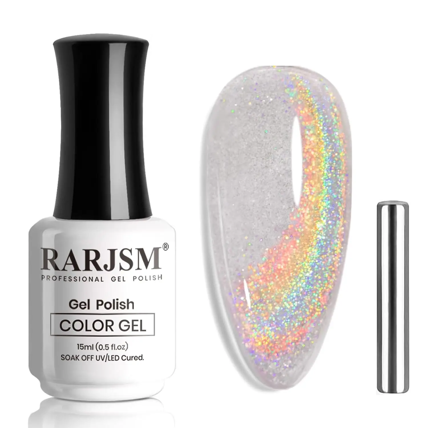 

Holographic Rainbow Cat Eye Gel Nail Polish with Magnet Stick, Clear Iridescent Glitter Sparkle, Soak Off UV LED Curing for Home