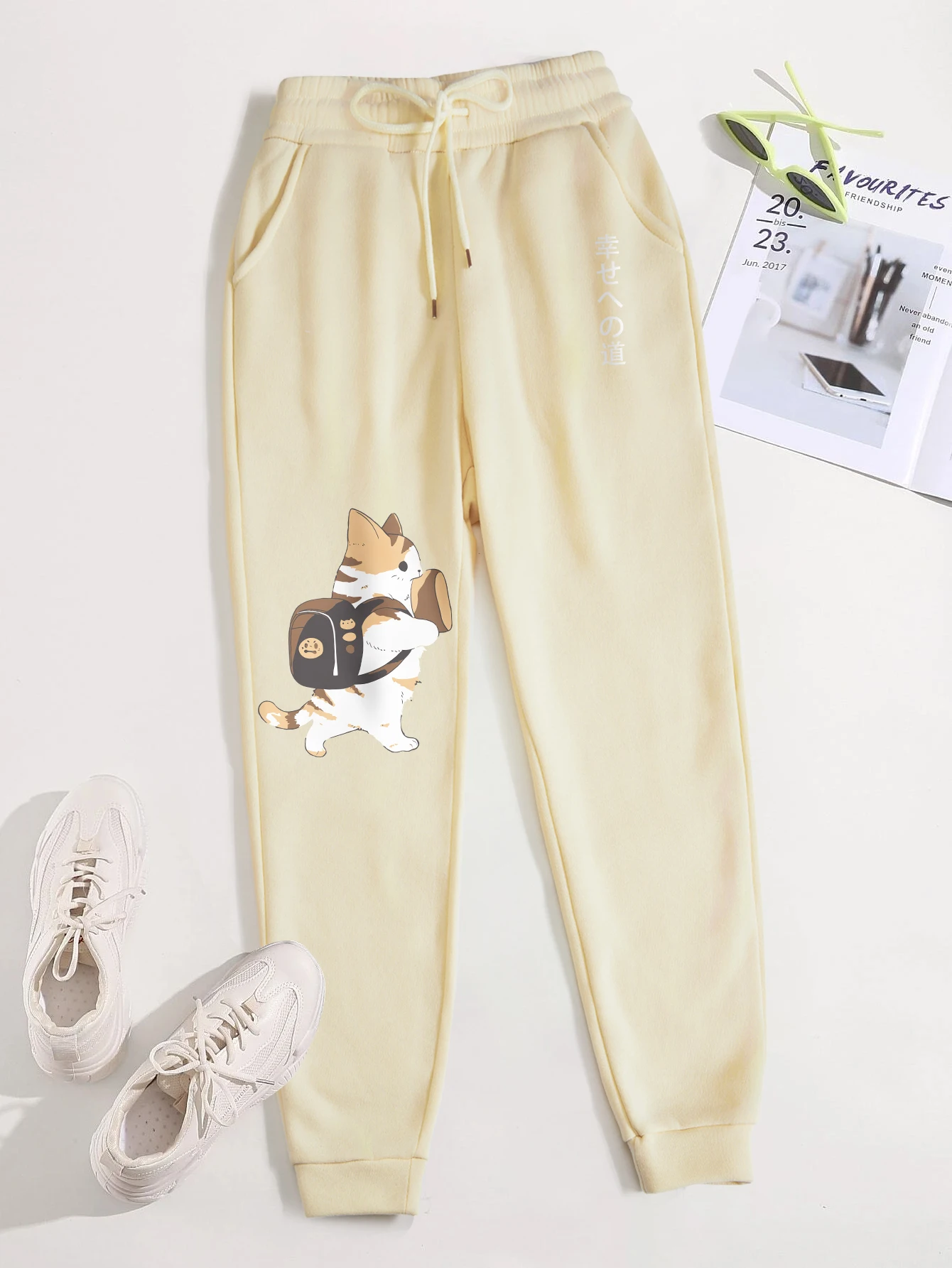 

Kawaii Cat мультяшный узор с принтом женские повседневные базовые брюки универсальные модные брюки с карманами модные уличные новые женские брюки