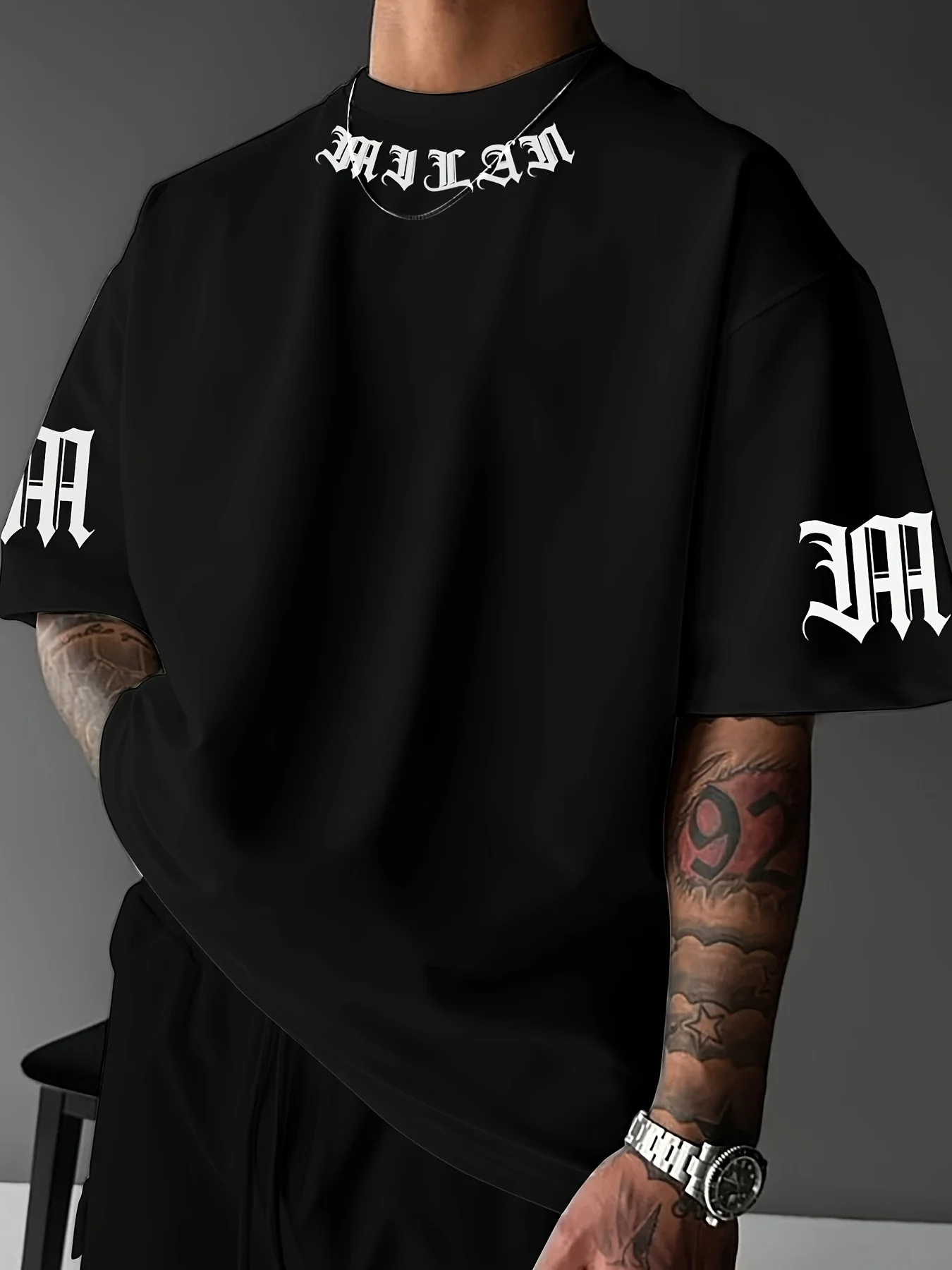 

Men's Vintage MILAN Letter T Shirt Women Streetwear Cotton Oversized Tee Loose Unisex Short Sleeve Tops Trendy Y2K Punk Hip Hop