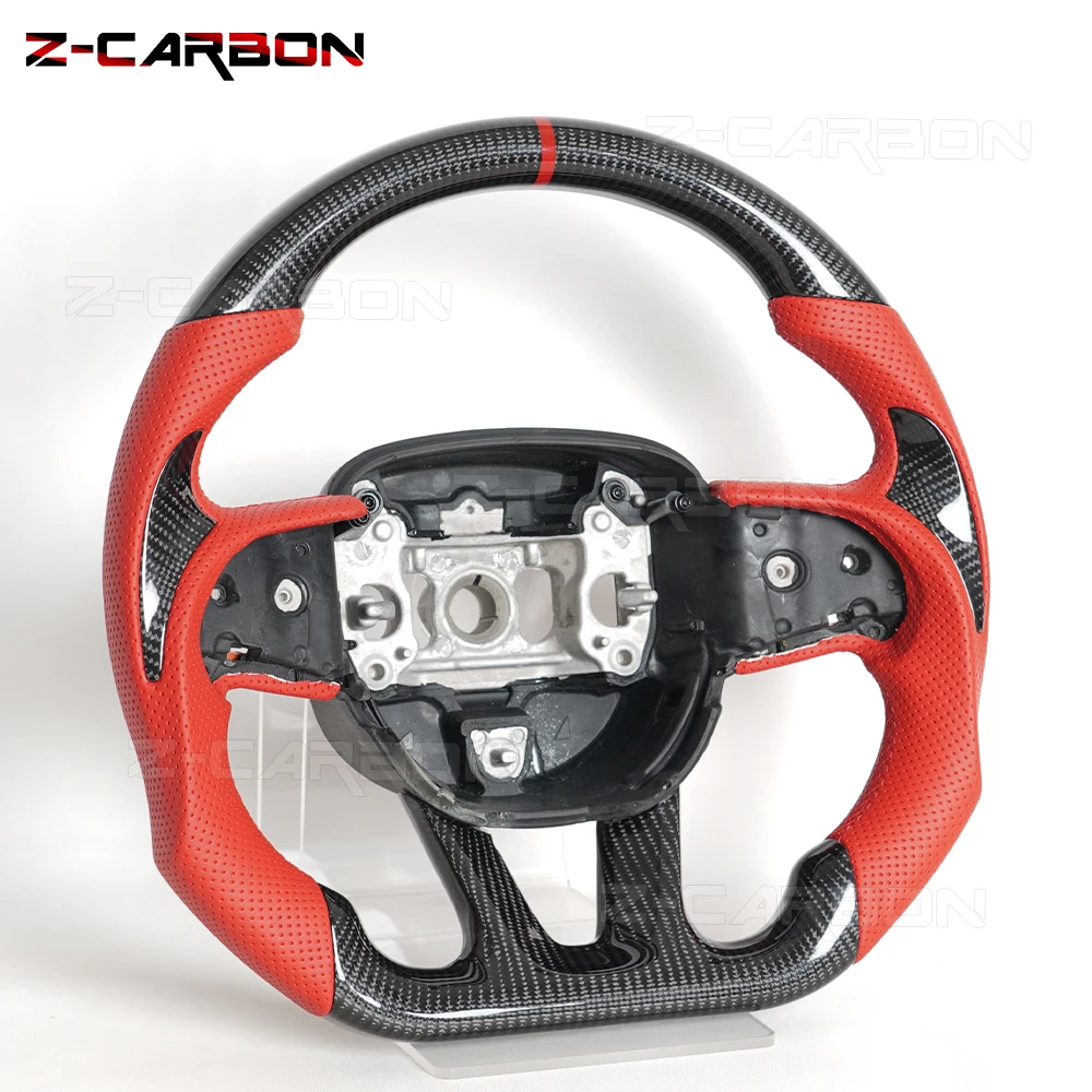 

Steering Wheel For Dodge Challenger Charger HELLCAT 2015+ Dry Carbon Fiber Steering Wheel Red Perforated Leather With Heated