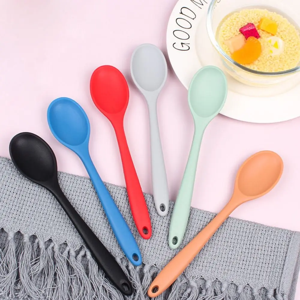 Dessert Silicone Stirring Spoon Nonstick Cooking Scoop Heat Resistant Yogurt Kitchen Tool Long Handle Fall Proof Tableware