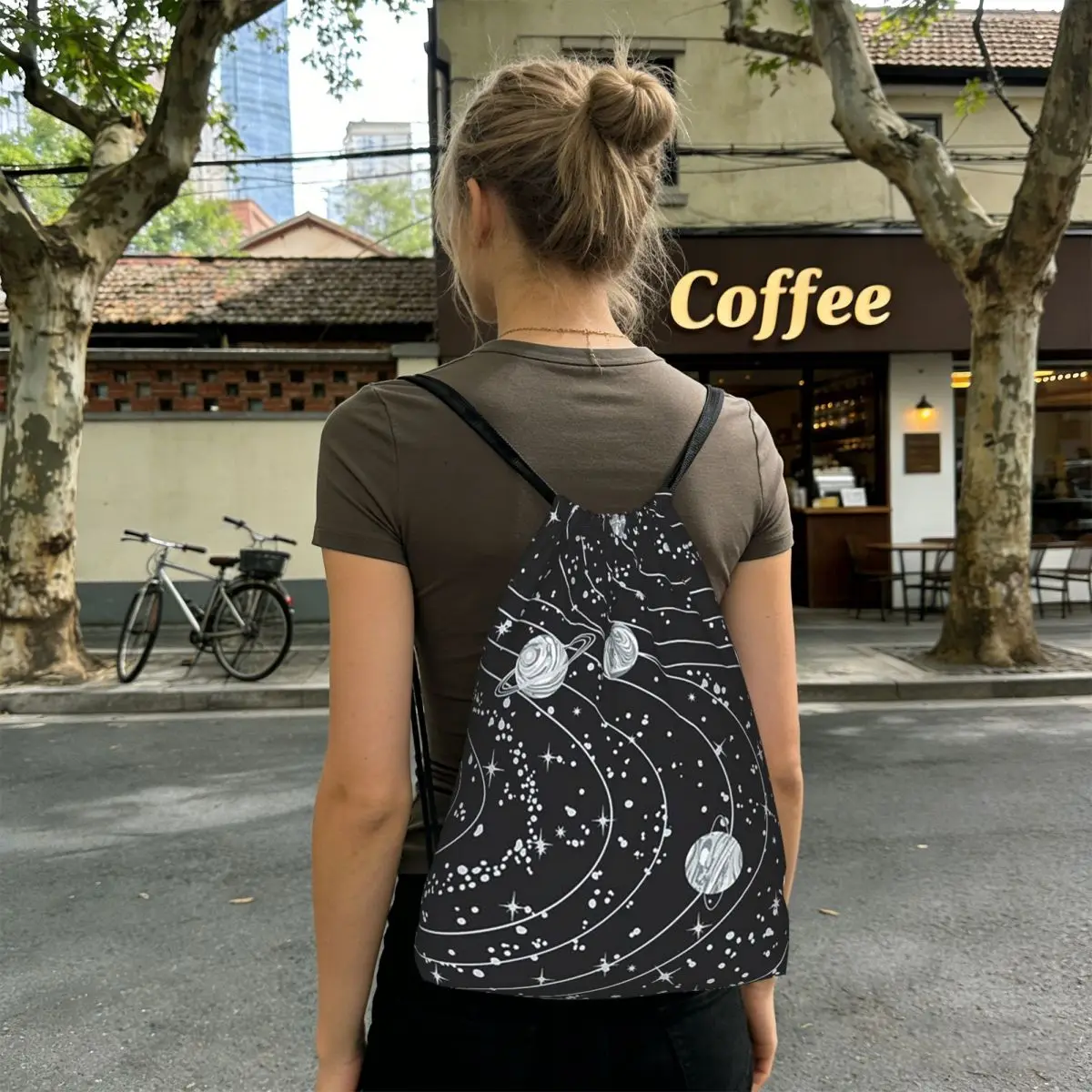 Planets Orbiting In Space Print Backpacks Casual Drawstring Bags Sports Bag Book Bags for Travel Students