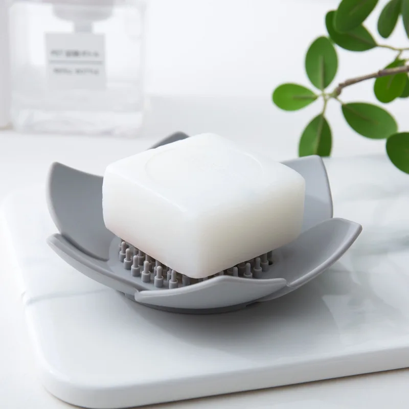 Petal Shape Soap Dish Non-slip Silicone Soap Box Container Bathroom Storage Tray Portable Home Kitchen Drain Sponge Holder