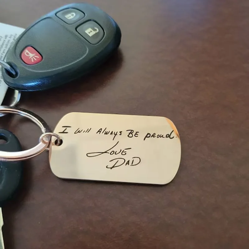 Stainless Steel Customized Laser Engraved Handwriting Photo Keychain Personalized Kids Drawing Pendant Keyring Jewelry Gifts