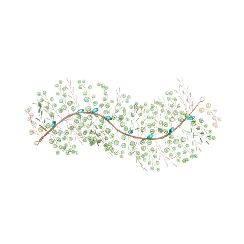 

N0PE Wedding Hair Accessory Green Crystals Gold Detailing Bridal Hairband Daily Elegant