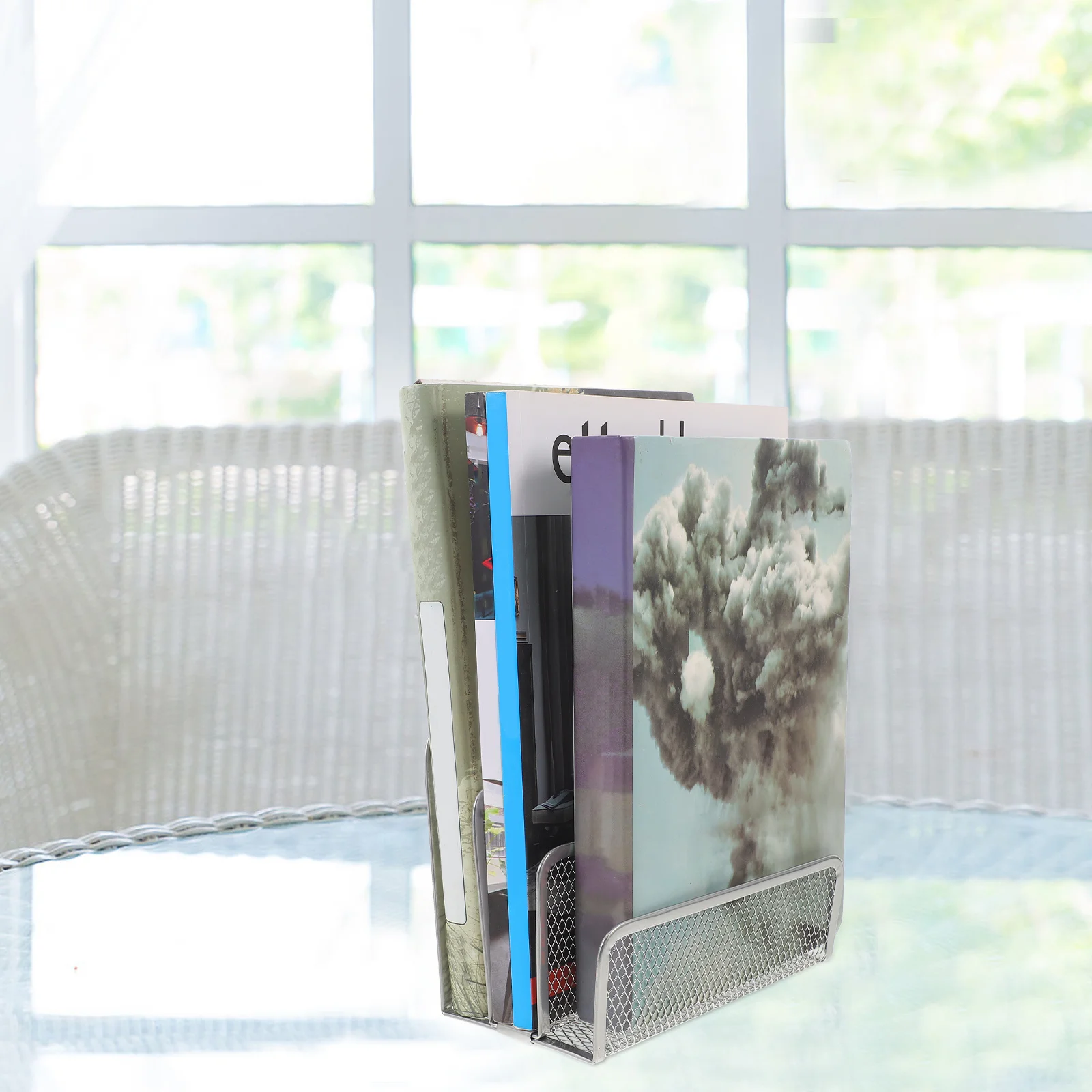 منظم ملفات معدني بثلاثة أقسام، حامل كتب مكتبي لسطح المكتب، رف مستندات البريد، رف ملفات للوازم المنزلية #5