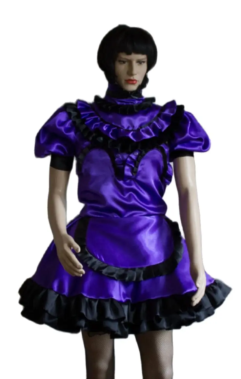 

New Hot Selling Sissy Adult Giant Baby Doll Purple Satin Waist Corset High Collar Apron Maid Dress Customization