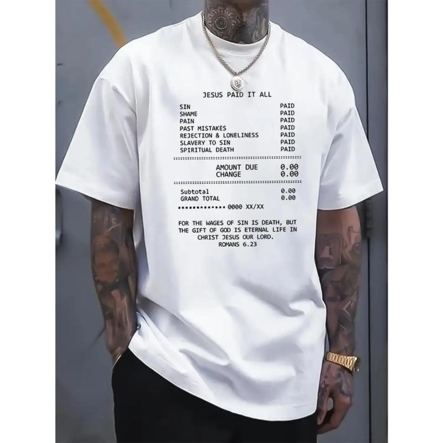 Women's Jesus Paid It All Graphic Print Cotton Round Neck Short-Sleeve T-Shirt - Soft, Breathable, Casual Top for Unisex - Ideal for Summer, Faith-Based Events,summervibes