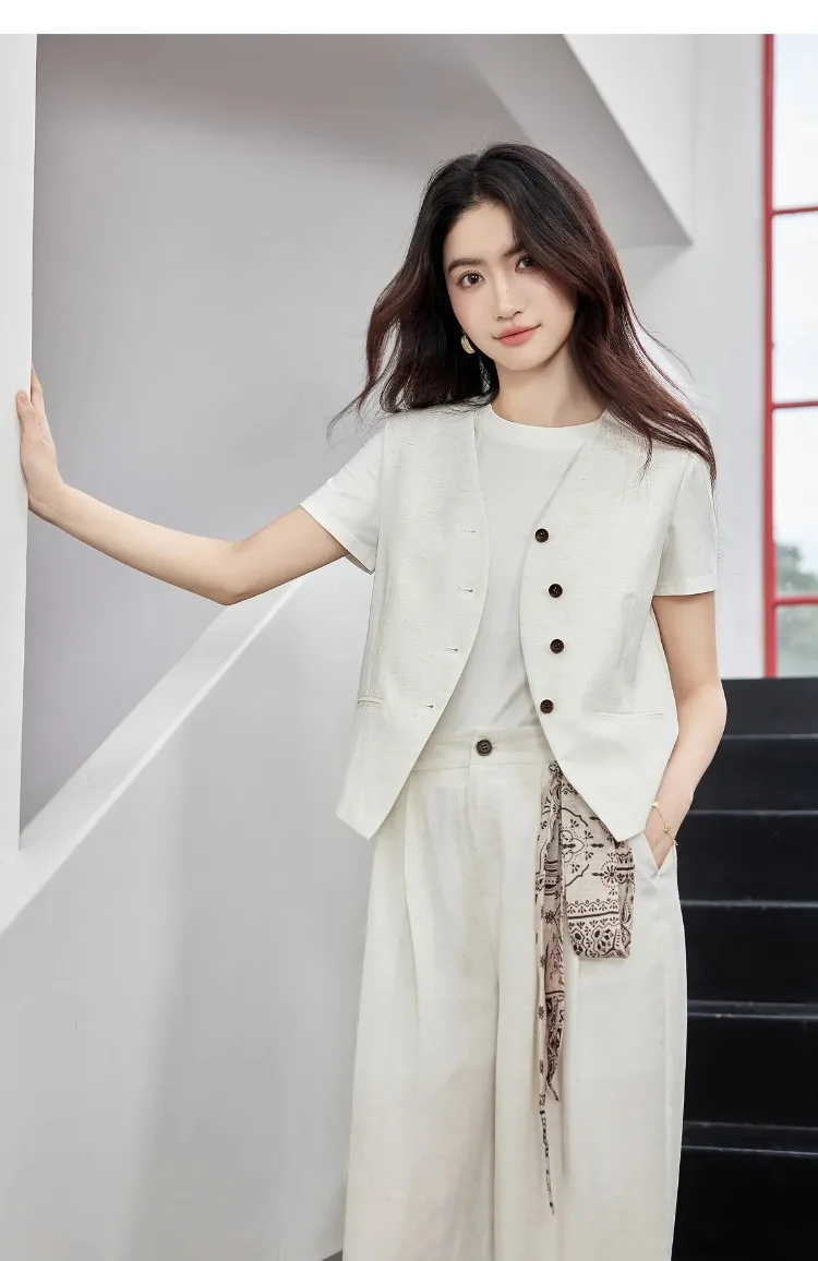 SENTUBILA Damen Weste mit V-Ausschnitt, Sommer 2026, Neues Minimalistisches Pendler-Design, Einfache Ärmellose Oberbekleidung mit Kordelzug, 162JA4957 – Detail 23