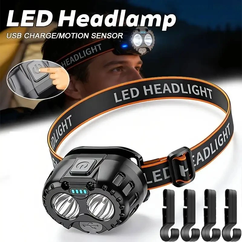 250LM Ultra Bright XPE LED Headlamp with Wave Motion Sensor Rechargeable Waterproof for Outdoor Fishing Camping Hiking Emergency