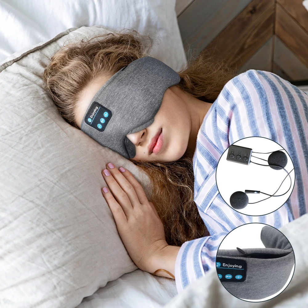 Bando tidur Bluetooth 5.3, headphone untuk tidur, masker mata musik nirkabel untuk pria wanita