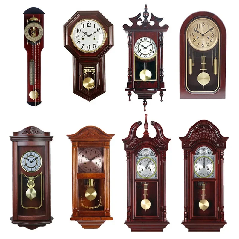 New Chinese antique wall clock, living room, advanced shui solid wood mechanical desk clock, stop reporting, Polaris copper