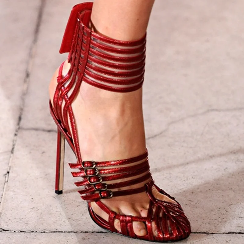 

Buckle Belt Multi Strap Hollo Out Hook Sandals Sexy Pointed Toe Customized Thin Heel New Arrivals Fashion Women Modern Shoes