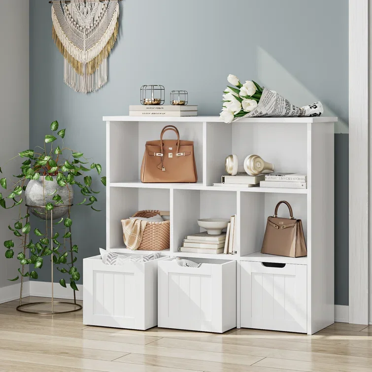 

39.4"W X 35.4'' H Cube Bookcase U-shaped Design White Storage Cabinets Large Storage Space Bookcas