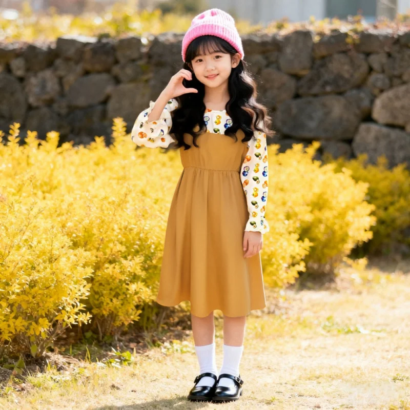 

2025 fake two-piece long-sleeved dress cute and casual