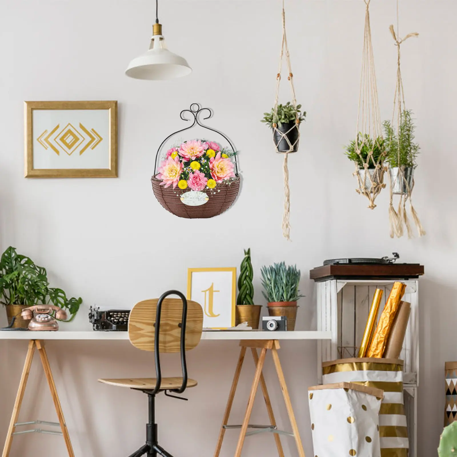 Wall Hanging Flower Basket Woven Storage Decoration Indoor Plants Durable Multi Functional Suitable for Room Living Bedroom