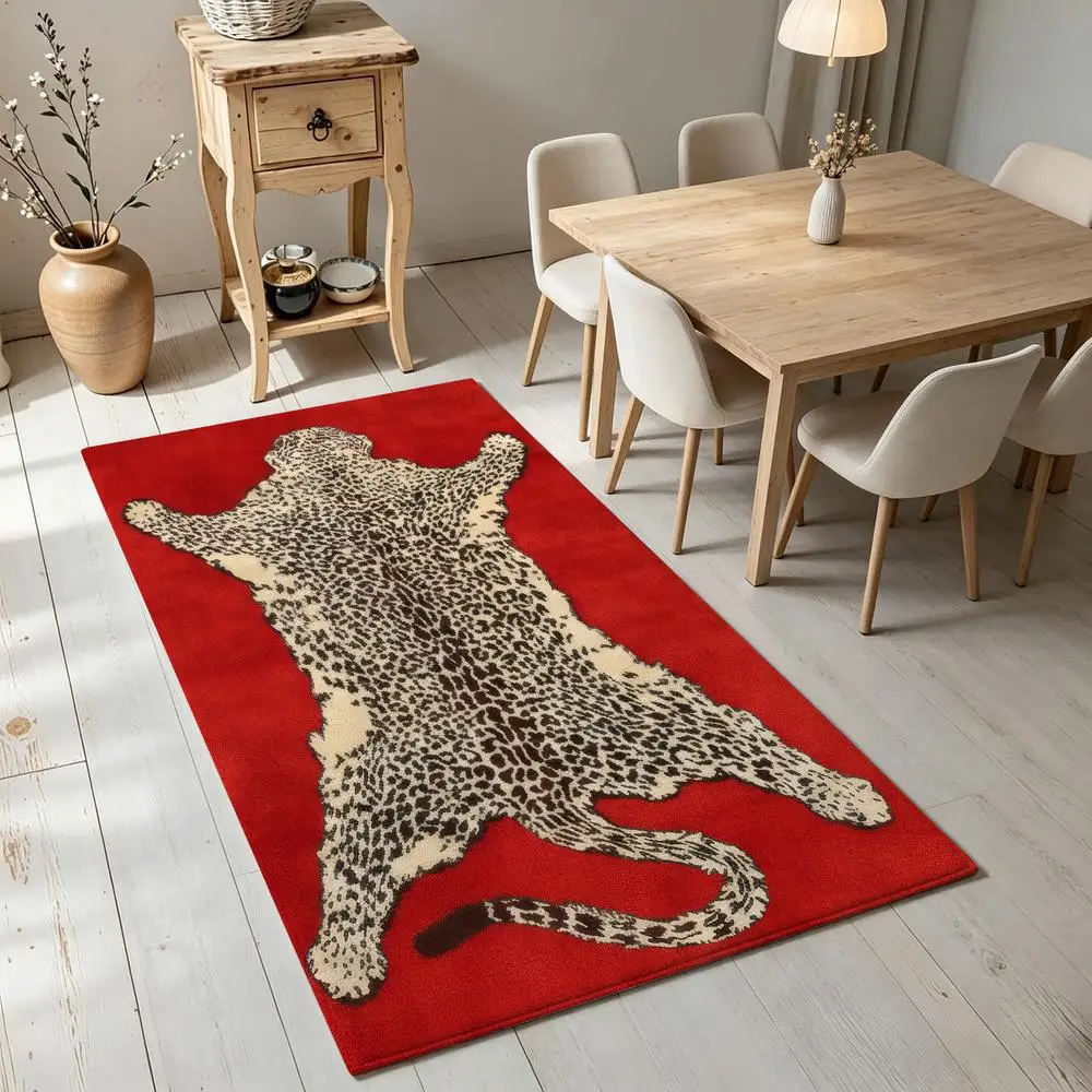 2D 1 Piece Soft, Comfortable, Easy to Maintain, Machine Washable Indoor Rug, Leopard Print Style, Suitable for Under Dining Table, Living Room, Bedroom, Entryway, Hallway, Office, Foyer Decor, Ideal for Rustic Home Interior Decoration