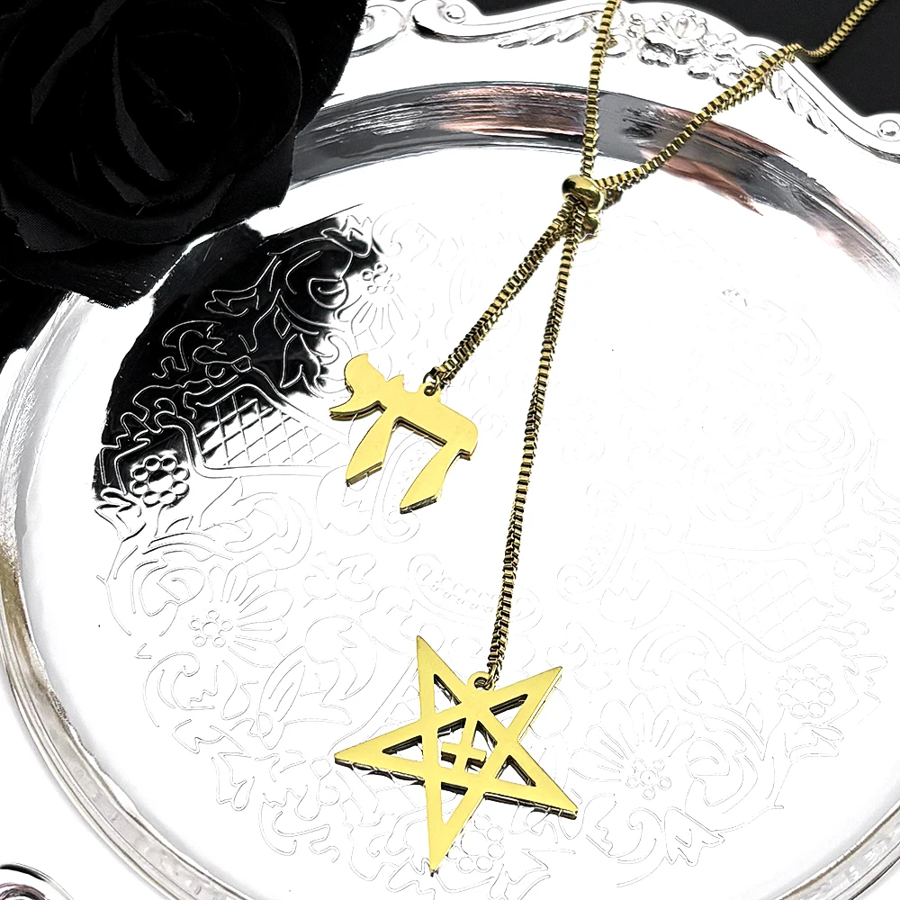 Pentacle inversé croix juive hébreu lettre Chai symbole pendentif collier hommes femmes acier inoxydable israël longue chaîne bijoux