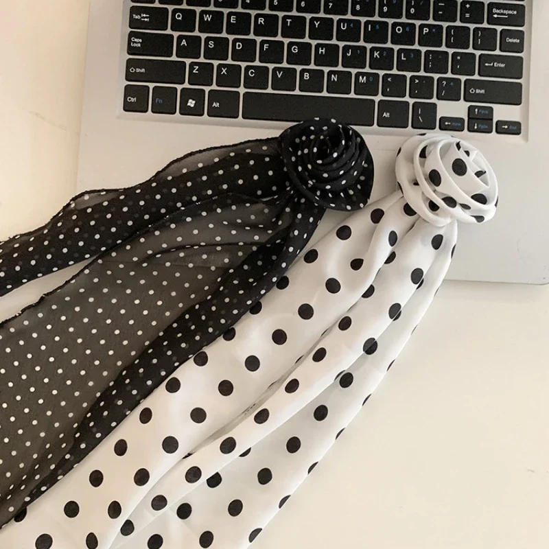 130*14cm Elegant Women Narrow Long Scarf DIY Tie Luxury Print Detachable Flower Headscarf Girls Fashion Ribbon Rose Neckerchief