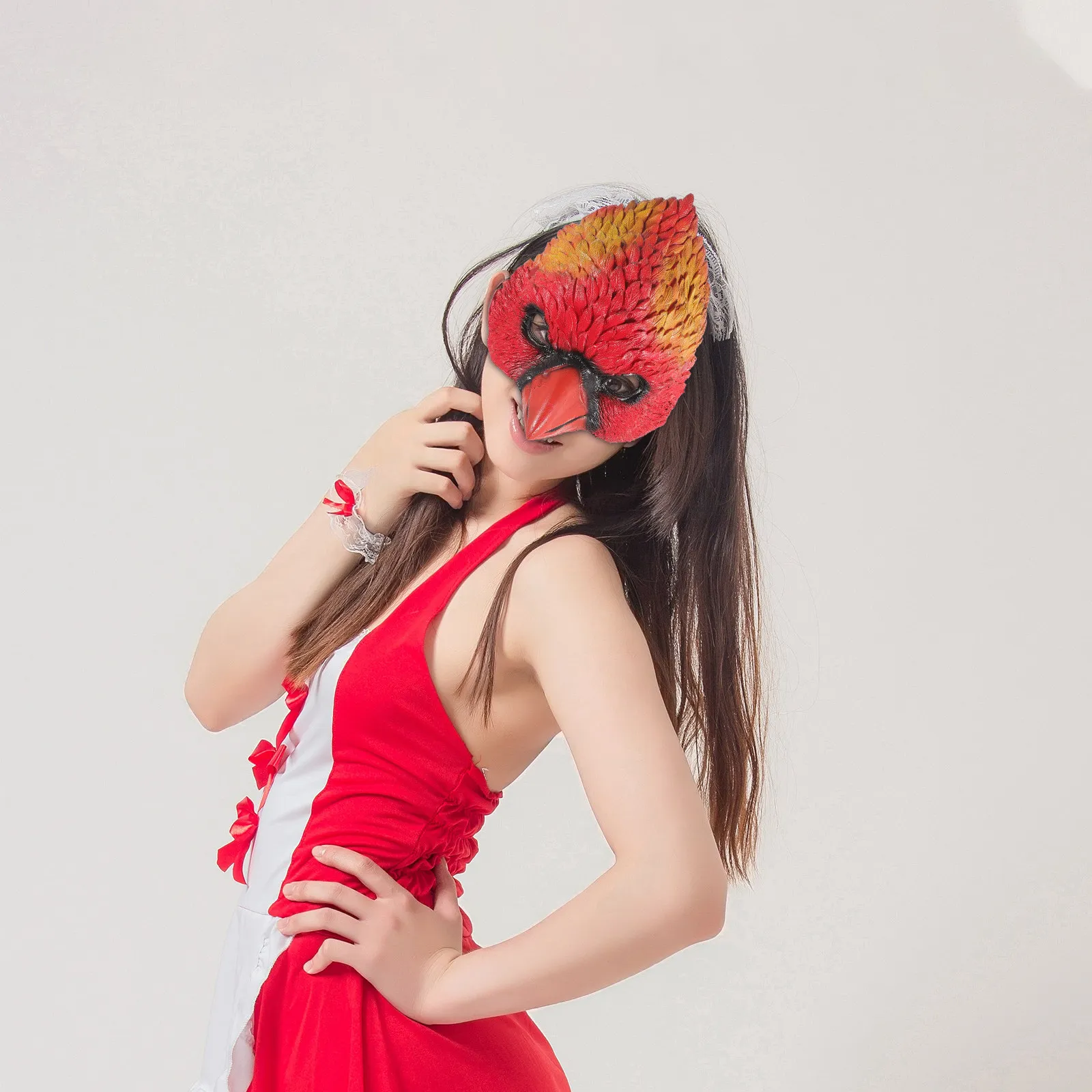 

1 шт. маска животного, реалистичная маска в виде головы птицы для карнавала, Хэллоуина, косплея, реквизит для фотосессий, красная, легкая, удобная