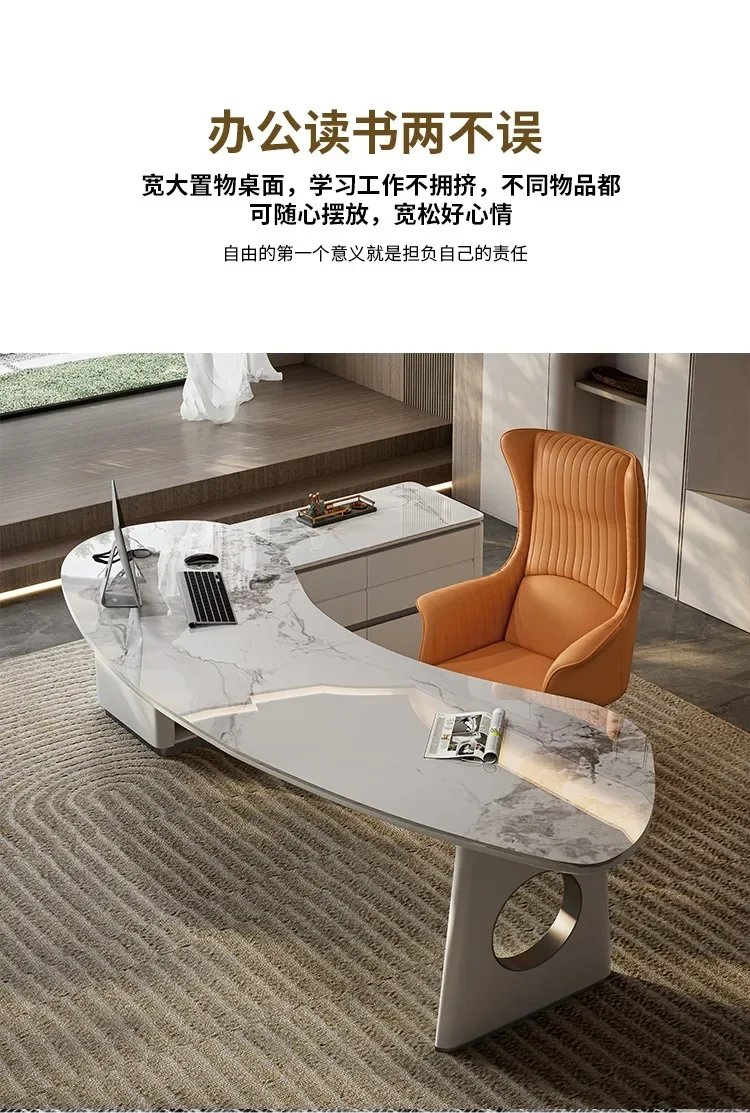 Italian-Style Light Luxury Desk Simple Boss Computer Table and Chair Combination Stone Plate President Home Desk Desk Desk