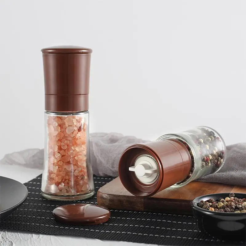 Manual Black Pepper Mill Granule Sea Salt Granule Grinder 0 Crushed Bottle Fat Commercial Mixed Seasoning Pepper Grinder Brown