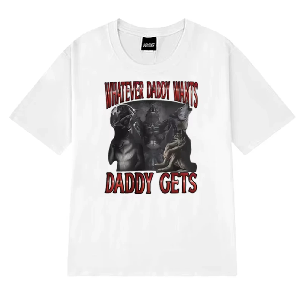 2025 جديد مهما كان الأب يريد الأب يحصل مضحك وولف ميمي الجرافيك تي شيرت الرجال النساء قطنية عالية الجودة للجنسين تي شيرتات قصيرة الاكمام