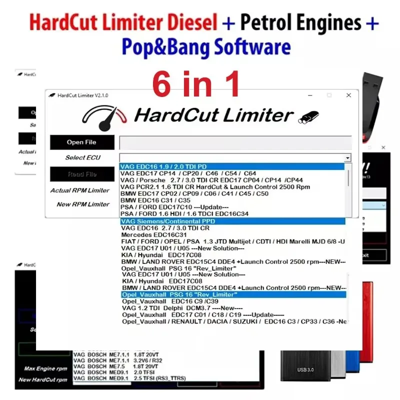 6 IN 1 ECU Software PACKAGE HardCut Limiter Diesel + Petrol Engine UltraCuttr + Pop&Bang - HARDCUT VMAX - HotStartr - QLaunchr