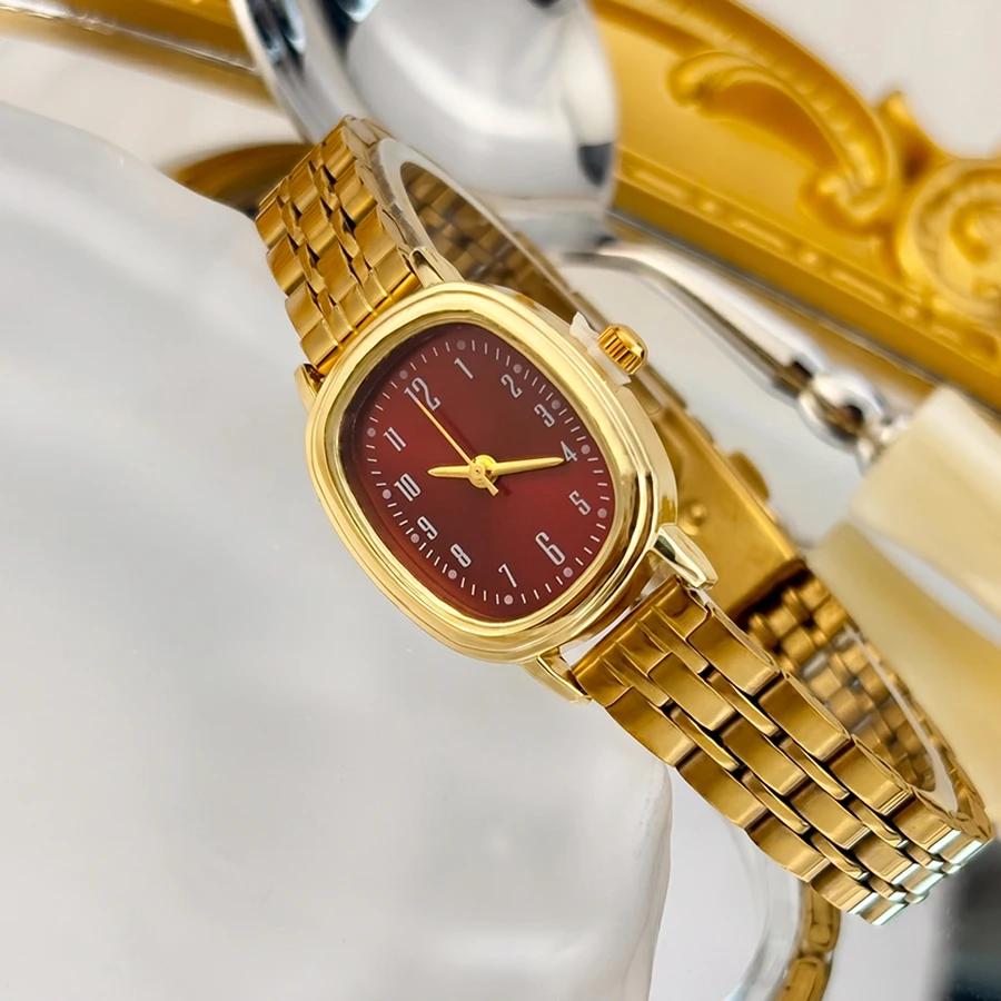 Minimalist Watch for Women: Gold Bean-Shaped Dial Slim Stainless Steel Band Delicate Simple Wrist Watch view 6