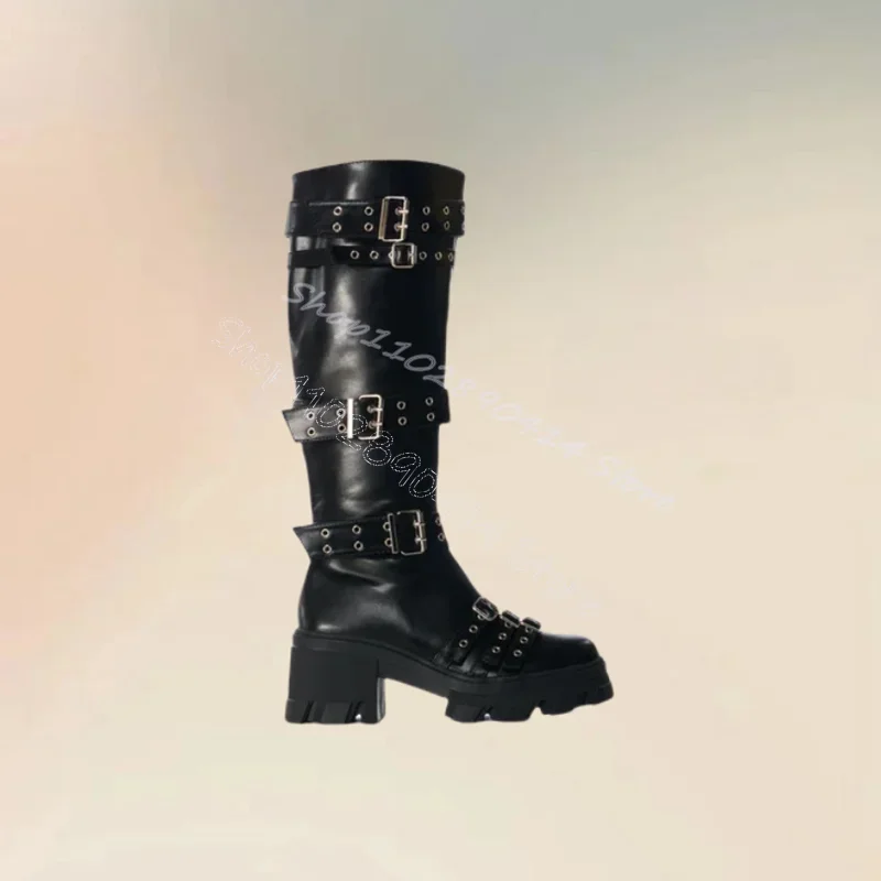 حزام أسود السحابة سميكة القاع مشبك الأحذية الجانب سستة النساء أحذية كعب عالي مكتنز موضة الحفلات 2024 Zapatos Para Mujere