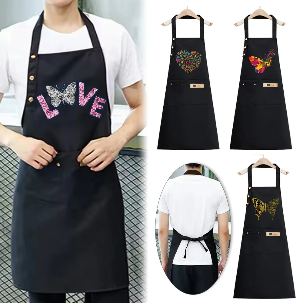 

Apron Cook Clothes Kitchen Essential Adjustable Straps Multiple Pockets Waterproof Stain-Resistant Baking Accessory Butterfly