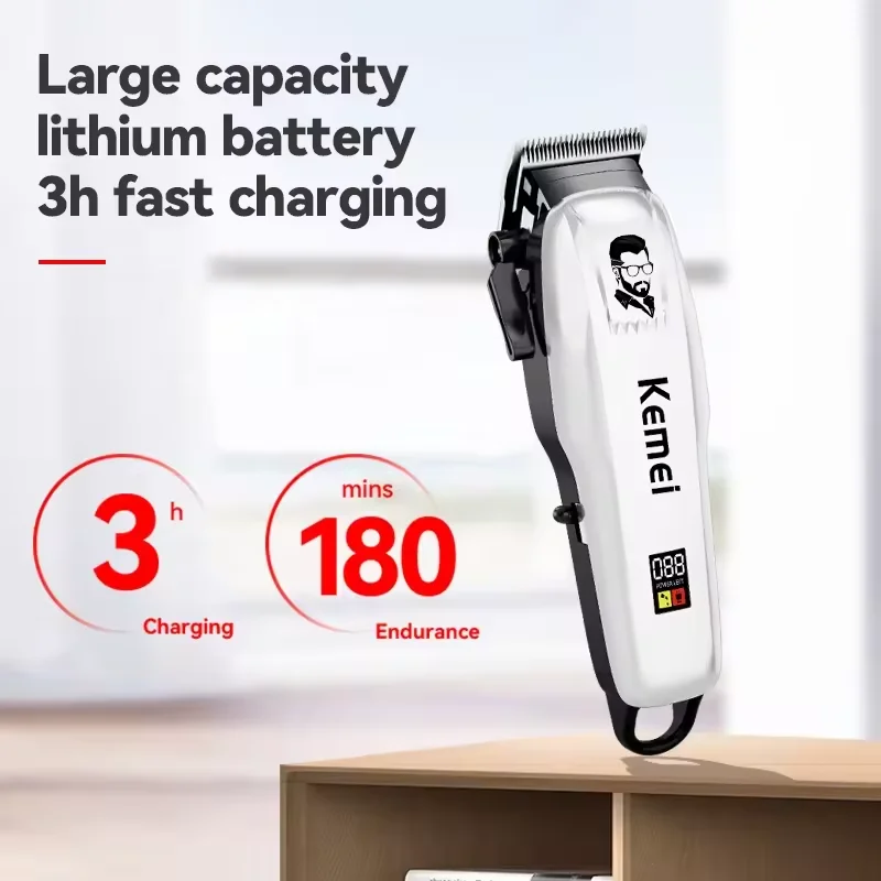 Kemei KM-PG809A KM-PG232 LCD USB Charging Hair Clipper Adjustable Professional Cutting Machine KM-3382 Shaver Trimmer for Men image 2