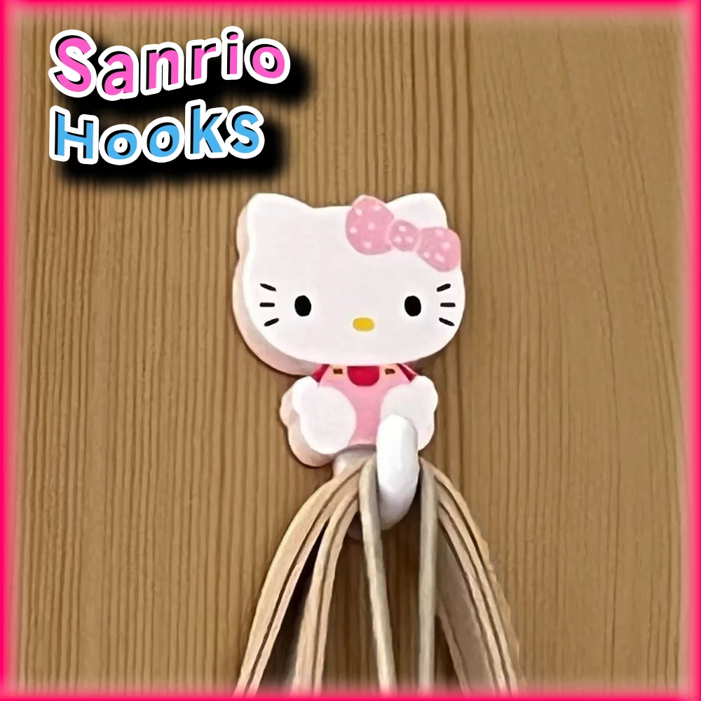 Kawaii Hello Kitty Hooks Sanrio Anime Hanging Duty Wall Hooks Damage Free Hooks on Hangers for Kitchen Bathroom