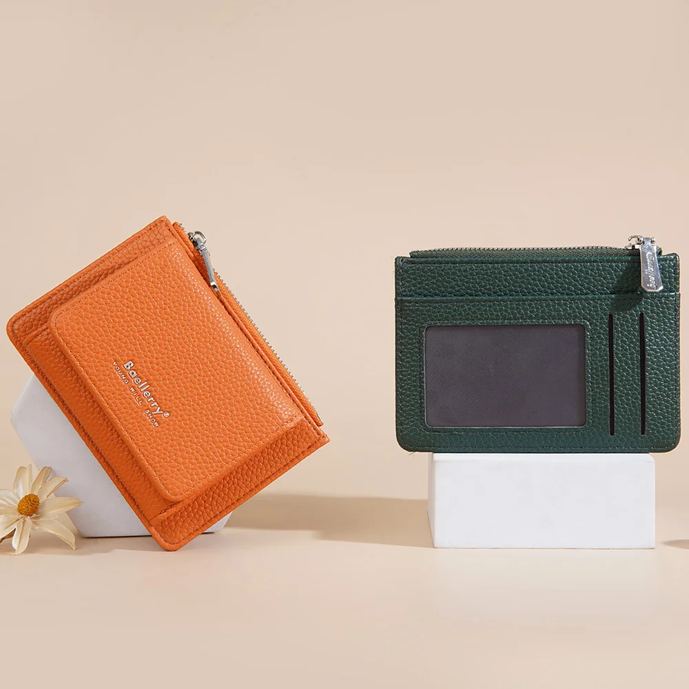 Portafoglio corto da donna in stile giapponese alla moda Portamonete con cerniera Porta carte a tre ante in pelle PU Portafogli piccoli arancione verde per donna