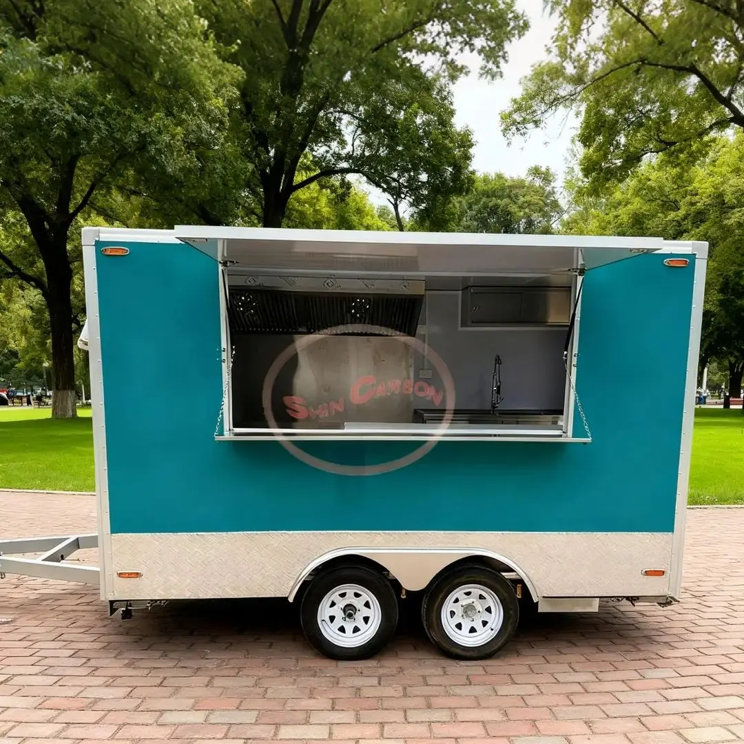 

Outdoor Multi Compartment Food Trailer Snack Cart Commercial Street Vendor Truck with Classified Storage Durable Towing System