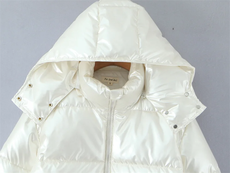 レディースジャケット 2025 冬新作 パールホワイト 長袖 ルーズ スタンドカラー フード付き 暖かいコットンコート カジュアルファッション
