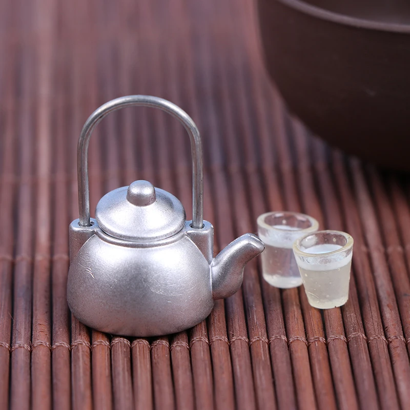 3Pcs/Set Dollhouse Miniature Kettle Cups Model Mini Simulation Vintage Scene Toy Kitchen Props Accessories-Toy