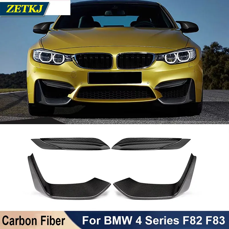 Dry Carbon Fiber Car Front Bumper Splitters Lip Apron Wrap Angle Protector Air Outlet For BMW 4 Series F82 F83 2014-2020 Tuning