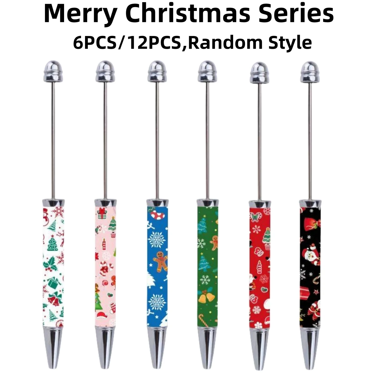 Back To School 6PCS/12PCS Creative Christmas Bead Ballpoint Pen Set, Fun Office And Study Supplies