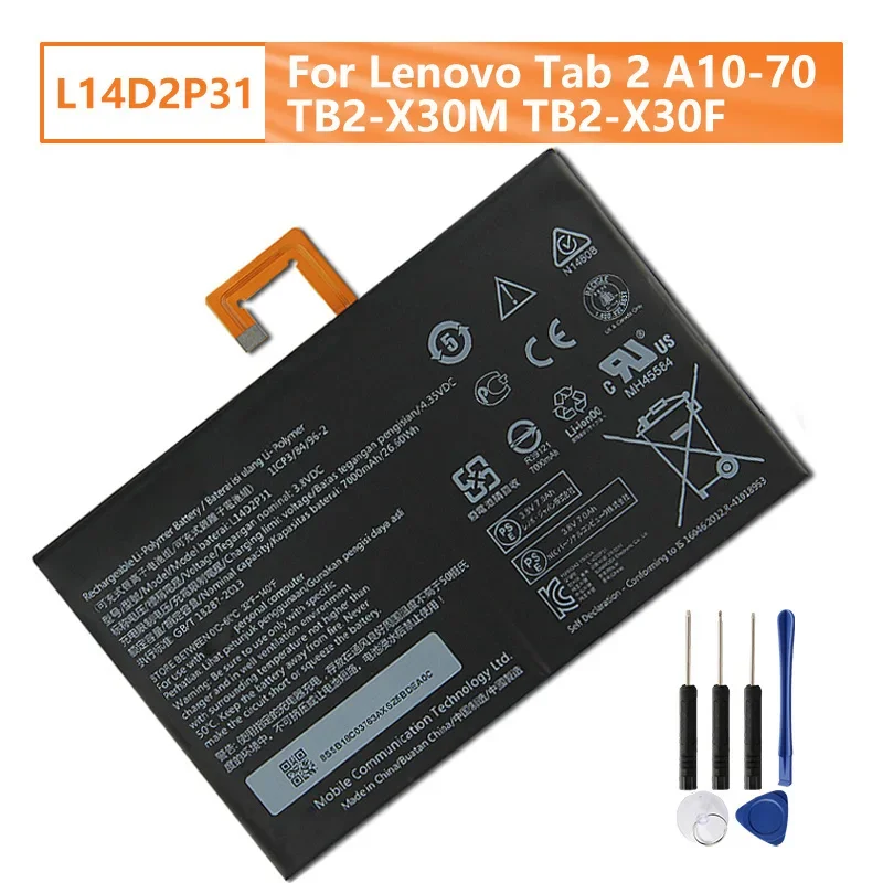 Replacement Battery L14D2P31 For Lenovo Tab 2 A10-70 TB2-X30M TB2-X30F Rechargable Battery 7000mAh