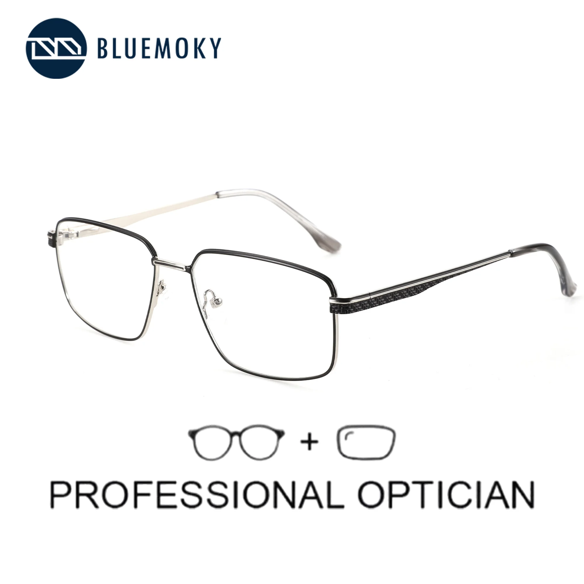 

BLUEMOKY Alloy Prescription Eyeglasses Men Full-Rim Optical Square Glasses Myopia Hyperopia Progressive Anti-Blue Light 8623