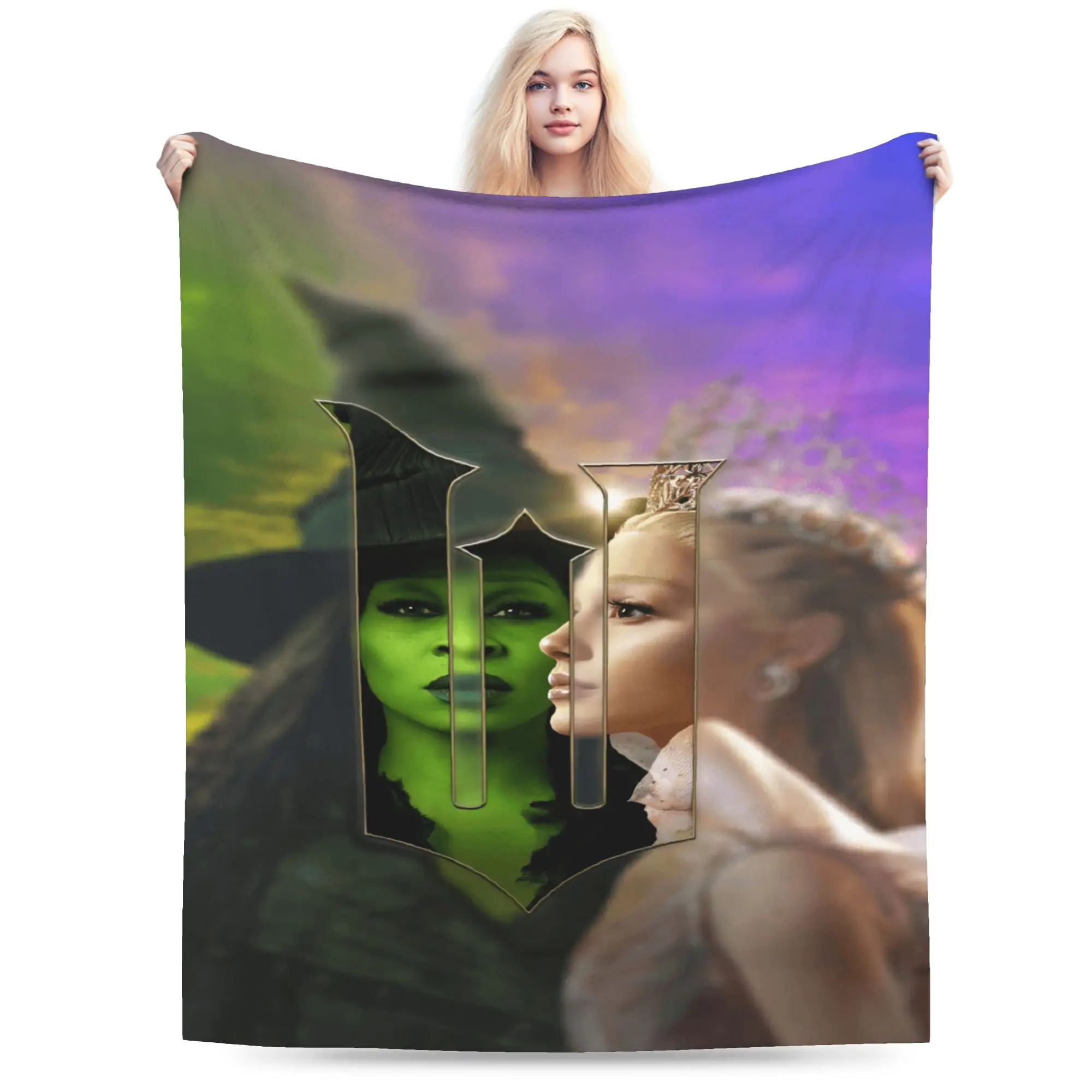 W-Wicked 2 Musical Movie Glinda Elphaba Blanket  Warm Soft Street Trend Plush Throw Blanket Flannel Bedspread Bed Cover