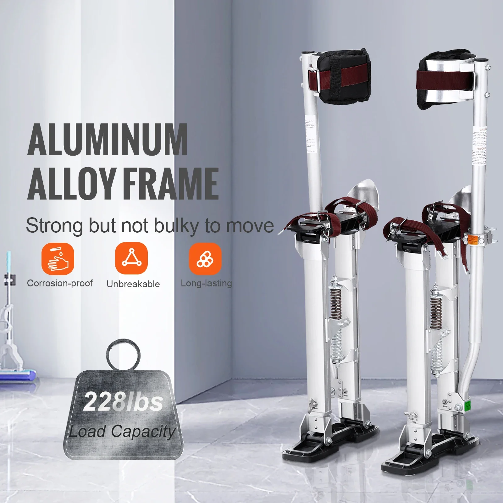 VEVOR Drywall Stilts 18\'\'-30\'\'/36\'\'-50\'\' Adjustable Aluminum Tool Stilts with Protective Knee Pads Non-Slip Work Stilts for Home